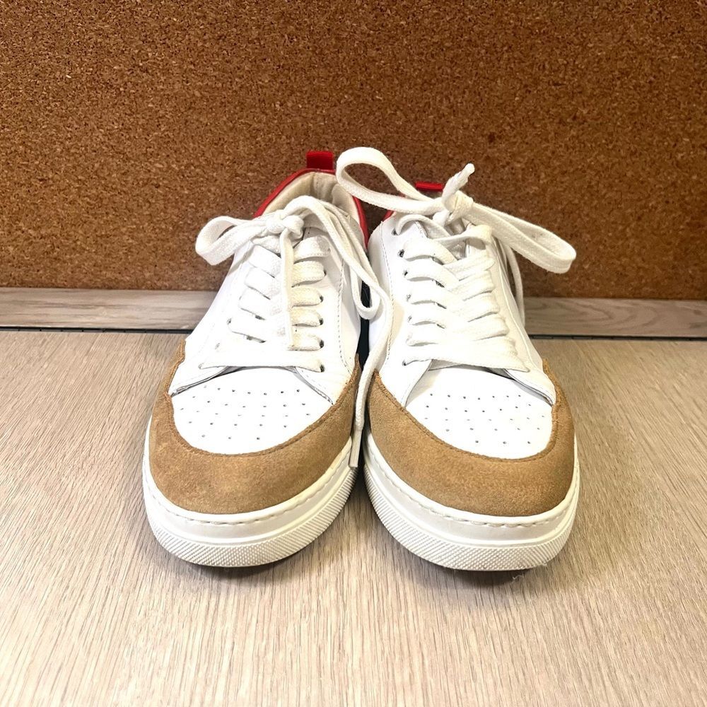Boden White Tan Red Leather Suede Women Casual Trainers Size 8 EU 38